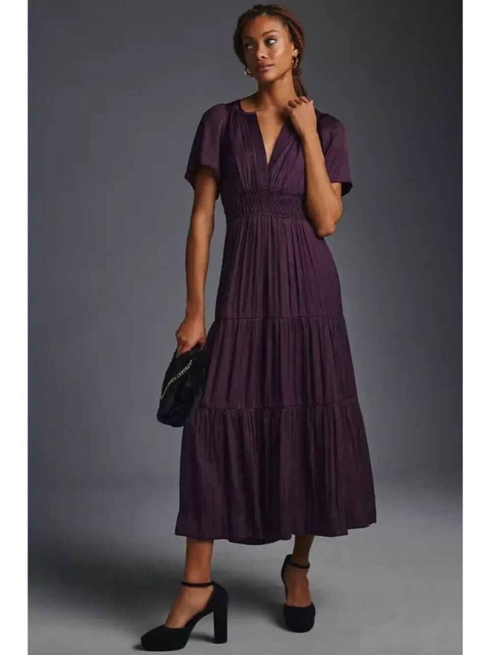 NWT Anthropologie Somerset Maxi in Dark Purple Satin Lumensilk Edition Dress S